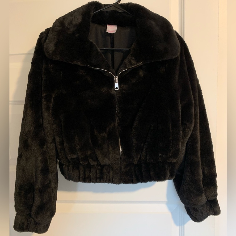 No Boundaries Black Faux Fur Cropped Jacket
